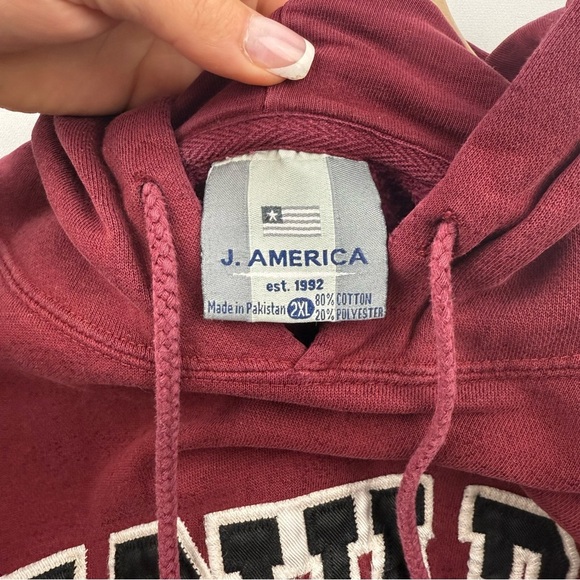 Vintage Harvard Hoodie • 2XL Maroon Embroidered Pullover by J. America - Picture 8 of 10